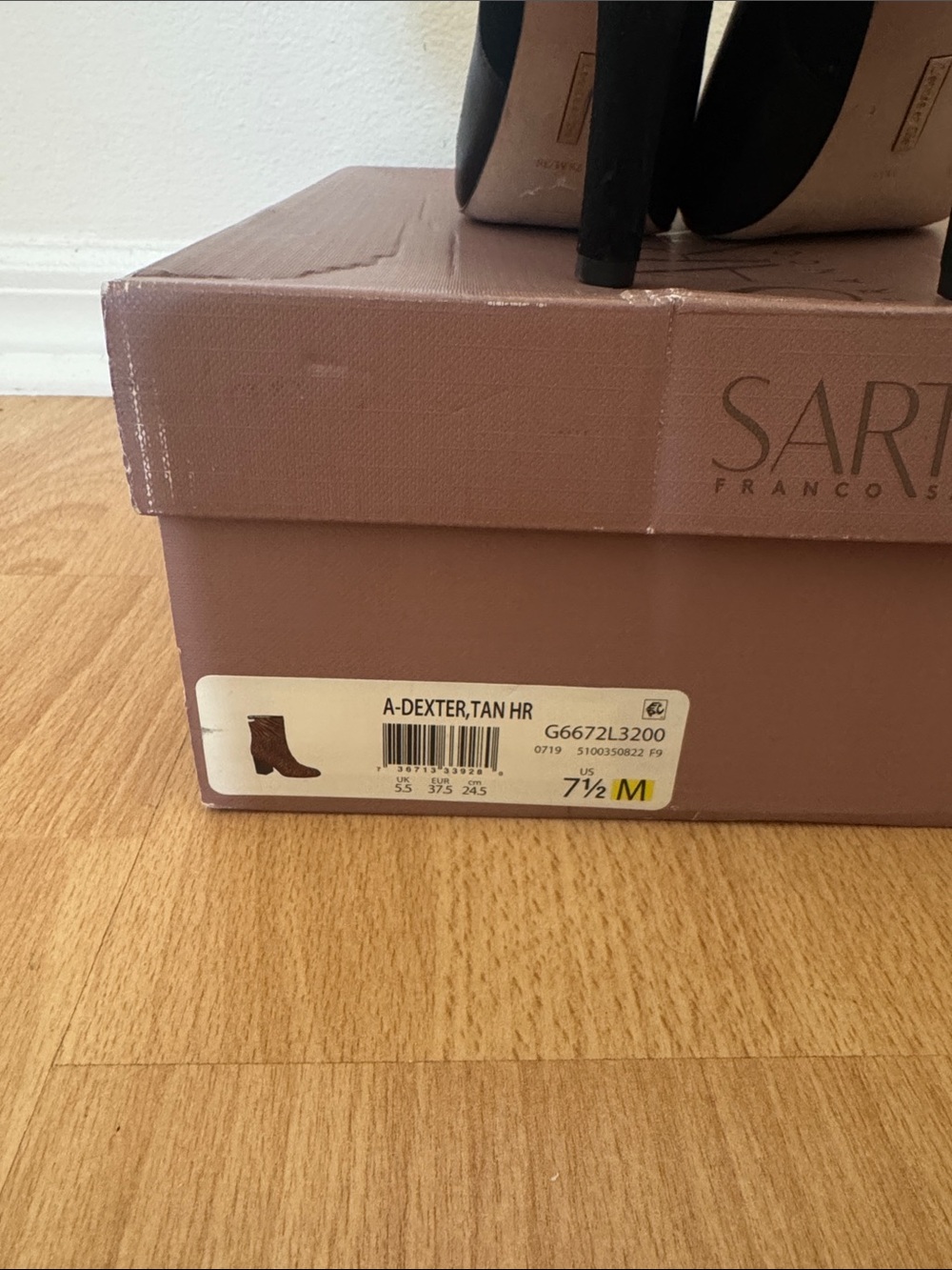 SARTO By Franco Sarto Black Peep-Toe Heeled Booties with Gold Accent - Picture 5 of 6